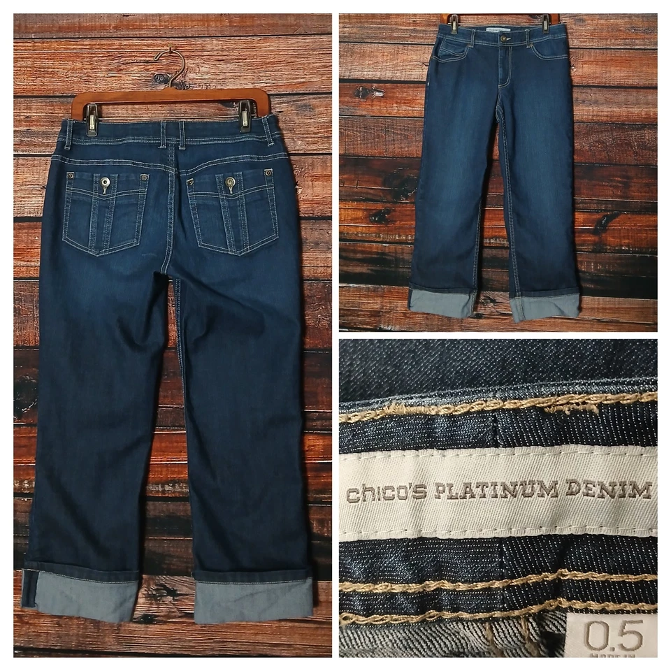 Jeans Chicos Platinum Talla 0.5 EE. UU. 6 Cortos Capri Puños Azul Lavado Oscuro Denim  Foto 1 de 4