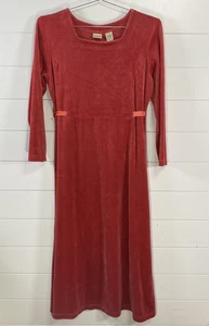 L.L.Bean Kleid Damen Petite Medium Rot Velour Langarm Taille Bindeband Midi Gürtel - Bild 1 von 14
