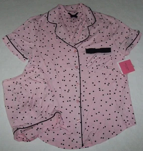 NWT Kate Spade New York PINK/BLACK SCATTERED DOT Knit SHORTS Shorty Pajama Set S - Picture 1 of 6