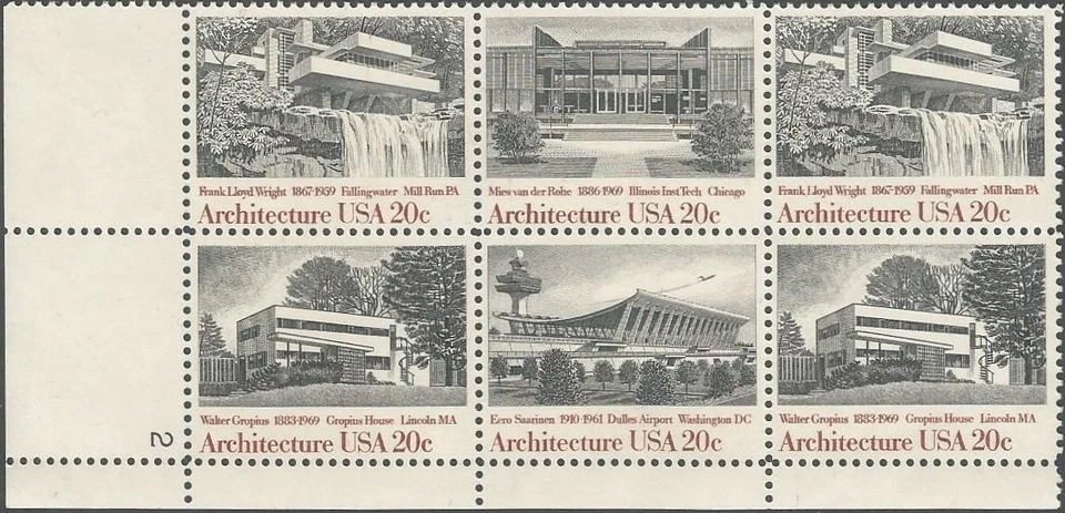 Plate Block of 6 stamps - Scott 2019-22 - 20 cent - Architecture - 1982 - MNH - Image 1 of 1