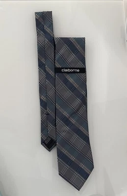 Corbata a cuadros verde azulado Claiborne para hombre 100 % seda Foto 1 de 3