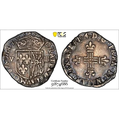 1607 France 1/8 Ecu, PCGS XF 40. KM-2.1. Scarce in XF - Image 1 of 4