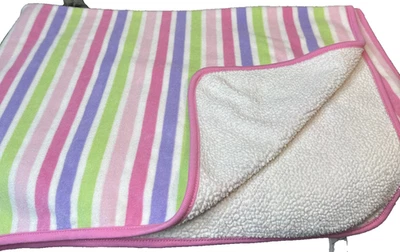 Baby Blanket Sherpa Fleece Stripes Pink Purple Green The Children's Place - Image 1 of 4