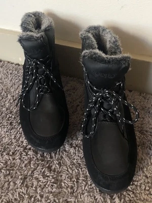 Sporto Womens 9M Lilian Black Lace Up Ankle Winter Boots Faux Fur  Wedge Comfort - Image 1 of 4