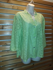 Green Lace Tunic Blouse Ruby Rd Woman's L/16 Cotton Mix Art Beauty Romance - Picture 1 of 7
