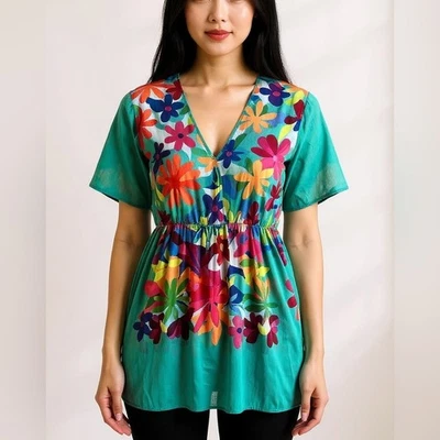 Kimono feminino Bleu Rod Beattie 2X gravata de natação floral transparente colorido azul - Imagem 1 de 4