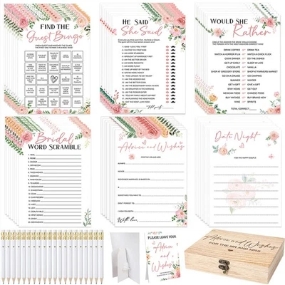 Juego de Juegos de Ducha Nupcial para 50 Invitados Incluye Bingo, Él Dijo Ella, Scram... Foto 1 de 4