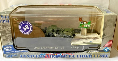 SOLIDO MILITARE 50° ANNIVERSARIO JEEP SAS + RIMORCHIO US 1/50 IN SCATOLA C114 - Immagine 1 di 2