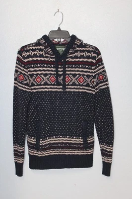 Suéter con Capucha American Eagle Para Hombres Súper Suave Ojo de Pájaro Fairisle Azul Rojo Talla XS Foto 1 de 4