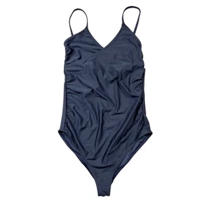 NEW Wolf & Whistle One Piece Swimsuit Wrap V Neck Navy Blue Women Size Large - Picture 1 of 8