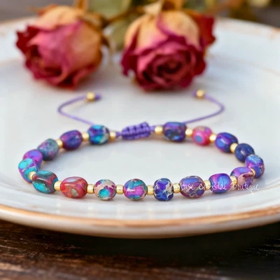 Natural Purple Jasper Stone Beads Healing Crystal Dainty Women Men Bracelet Gift - Image 1 of 2
