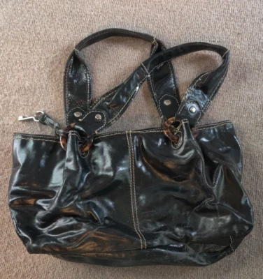 FOSSIL Bolso de Cuero Negro Bolso de Mano Cartera Pesado Envejecido Usado Acento Llave Foto 1 de 4