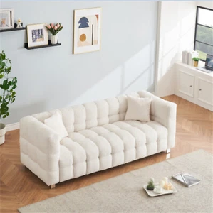 3 Seater Sofa Couch Teddy Upholstered Sofa Couch with 2 Pillows for Living Room - Picture 1 of 66