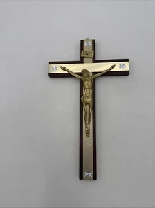 Vintage Inri 12" Brass/Copper Crucifix Wood Cross Jesus Christ Figure - Picture 1 of 6