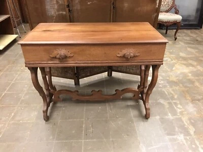 ANTIQUE VTG  WOOD LIBRARY TABLE W/FRUIT DRAWER PULLS 38.5 X 20.5 X 30” TALL - Image 1 of 4