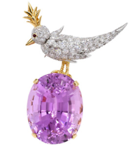 935 Argentium Silver Bird On A Rock Unisex Brooch With Large Purple Moissanite