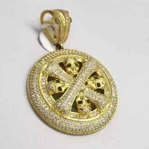 3.30 Ct Round Cut Real Moissanite Skull Pendant 14K Yellow Gold Plated Silver - Picture 1 of 8