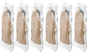 Jumbo Hanging Vacuum Storage Bags for Clothes, Suits, Jackets – 6 Pack Clear - Picture 1 of 7