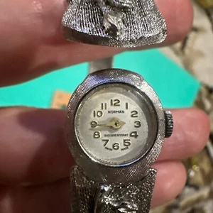 Vintage NORMAN Bracelet Cuff Watch Swiss Made RUNS Stainless Non Working - Picture 1 of 13