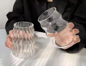 2 Pcs Ribbed Glass Cups 18 Oz Vintage Drinking Glassware Ripple Cocktail - Picture 1 of 6