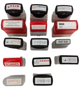 Vtg Assorted Self Inking Stamp Secretary Business Paid Past Due Stamp Lot Of 14 - Picture 1 of 5