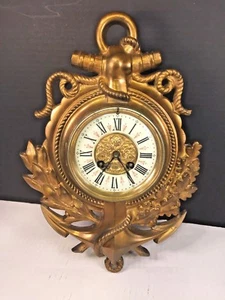 Ant Japy Freres Gilt Bronze Nautical Themed Wall Clock Movement Porcelain Face - Picture 1 of 12