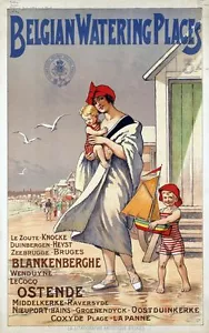Vintage Illustrated Travel Poster CANVAS PRINT Belgium Watering places 8"X 12" - Foto 1 di 1
