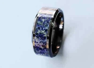 Men’s Polished Black Ceramic Blue Lapis Inlay & Beveled Edges Wedding Ring - 8mm - Image 1 of 3