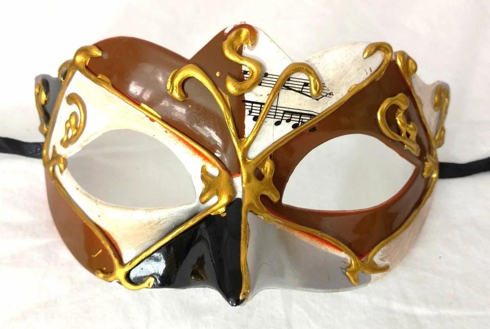 Masquerade Eye Mask Venetian Music Halloween Carnival Party Costume Brown Gold - Image 1 of 3