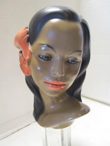Vintage Hawaiian Hula Girl Bust Marwal Chalkware w/ Hibiscus 9.5" t 1950's MCM - Picture 1 of 14