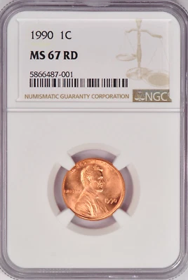 1990 Lincoln Memorial Cent NGC MS 67 RD Gem Red Coin 1C - Image 1 of 2