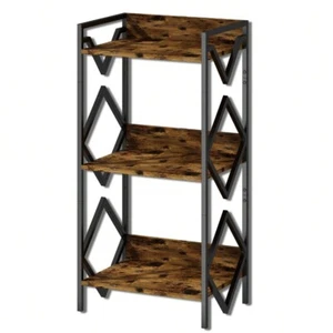 Bookshelf 3 Tier Industrial Bookcase, Metal Small Bookcase - Picture 1 of 8