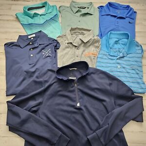 7 Golf Polo Shirt Lot Men's MED UA Peter Millar Nike Quality Brands Wicking