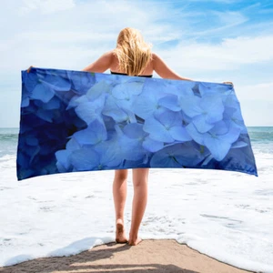 Blue Hydrangea Beach Towel Bath Towels Cottage Bathroom Decor - Picture 1 of 1