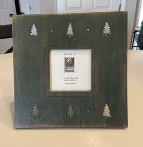 Amerigo Lasercraft Green Cut Out Trees 3.5x3.5 Wooden Picture Frame Christmas - Picture 1 of 9
