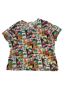 Rudolph The Red Nose Reindeer Christmas Scrub Nurse Top 100% Cotton Size 3 XL - Picture 1 of 10
