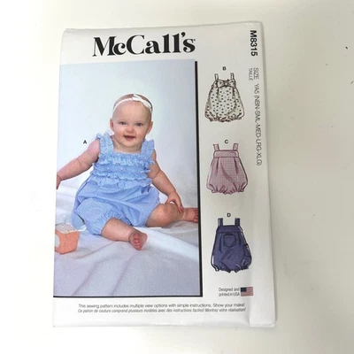 McCall's M8315 Baby Romper Sewing Pattern Infant Size YA5 NB XL Uncut - Image 1 of 3