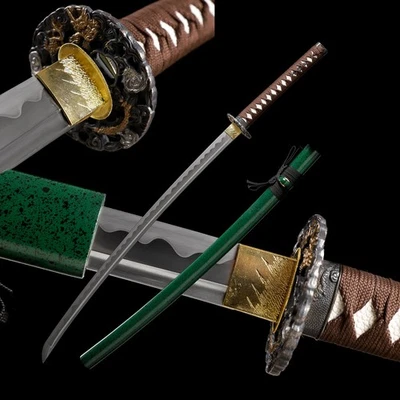 Katana Full Tang Japonesa 1095 Acero al Carbono Verde Saya Samurai Espada Navaja Afilada Foto 1 de 4