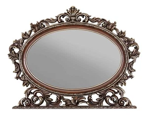 ACME Devany Wood and Resin Oval Mirror with Scrolled Details in Cherry - Picture 1 of 5