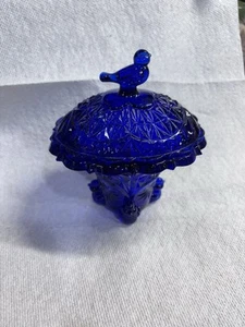 Cobalt Blue Glass Pedestal Covered Trinket/Candy Dish - Picture 1 of 5