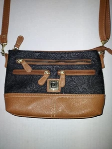 Stone Mountain Clutch Crossbody Bag, Black & Brown Leather, Adjustable Strap - Picture 1 of 21