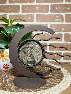 "Candelabro vintage de vidrio moldeado Celestial Sun Moon años 90 hierro/metal 8,5""" Foto 1 de 4