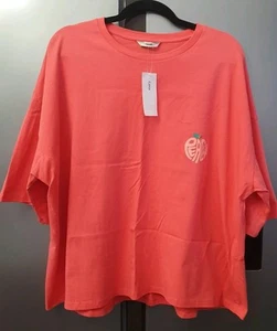 George Coral Pink Jersey Top UK22 US18 EU50 Peachy Graphic Boxy Tshirt Casual - Picture 1 of 13
