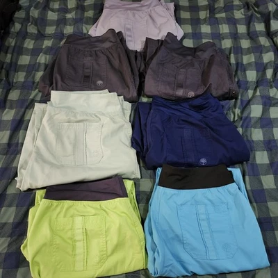 Lot of 7 Healing Hands Purple Label Yoga Scrub Pants Size Large Black Green Blue - Image 1 of 4