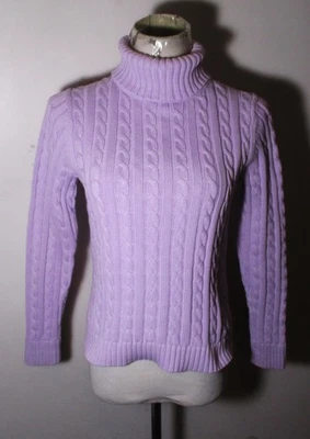 L.L. Suéter de cuello alto tejido con cable manga larga lavanda BEAN para mujer talla XS regular Foto 1 de 4