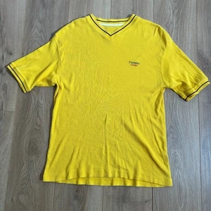Vintage Tommy Jeans Herren Gr. L Gelb V-Ausschnitt Kurzarm Hemd - Bild 1 von 8
