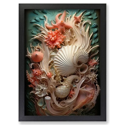 Framed Seashell Symbolism Art Wall Art Canvas Print Poster Picture, Home Decor - Image 1 of 4