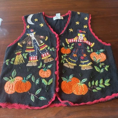 Chaleco Suéter De Colección Carolina Colores Bordado Espantapájaros Otoño Tejido Talla M Foto 1 de 4