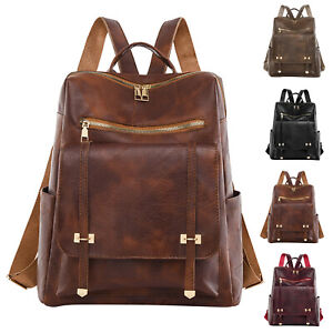 Ladies Fashion Solid Color Leather Large Capacity Double Zipper Casual Backpack