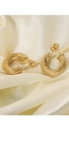 18 k Gold plated Stainless Steel Earrings - Picture 1 of 9